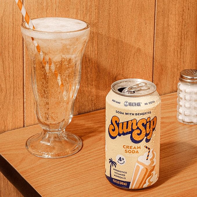 SunSip Prebiotic Soda by Health-Ade Better-for-You Soda Swap Beverage with Vitamins &amp Minerals Naturally Sweetened with 4g of Sugar Cream Soda 11.5 oz (12 Pack)