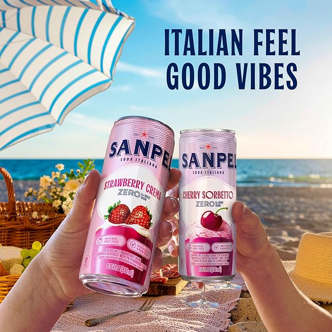 Sanpellegrino Soda Italiana Strawberry Crema Italian Sparkling Drink 0g Added Sugar Real Fruit Juice Italian Soda Sparkling Beverage 24-Pack