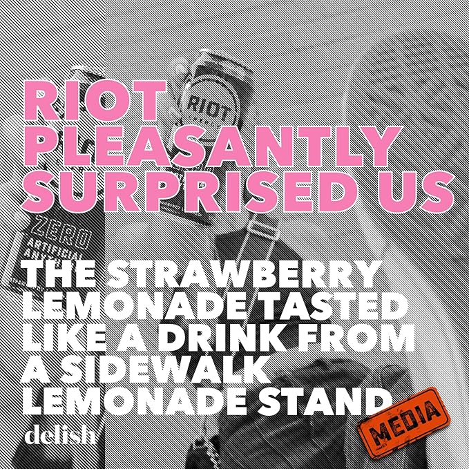 RIOT Clean Energy Drink – Strawberry Lemonade | No Sucralose No Sugar Added No Artificial Flavors | 160mg Natural Caffeine + 100mg L-Theanine | Clean Focus Stamina &amp Energy | 16 Fl Oz (Pack of
