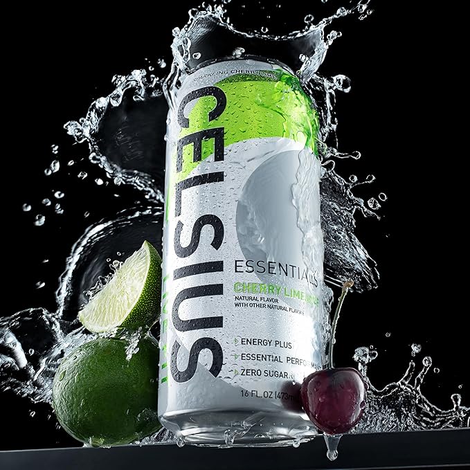 CELSIUS ESSENTIALS Sparkling Cherry Limeade Performance Energy Drink 16 Fl Oz (Pack of 12)