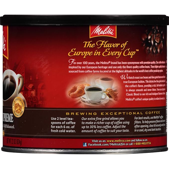 Melitta 100% Colombian Medium Roast Ground Coffee 23-Ounce Cans (Pack of 2) 46 Ounces Total