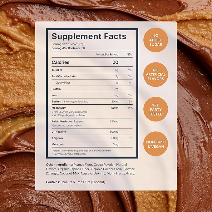 Beam Dream Sleep Powder – Sleep Aid for Adults with Melatonin Magnesium L-Theanine Reishi Mushroom &amp Apigenin Sleep Supplement Sleepy Cocoa Bedtime Drink Mix Chocolate Peanut Butter 30 Servi