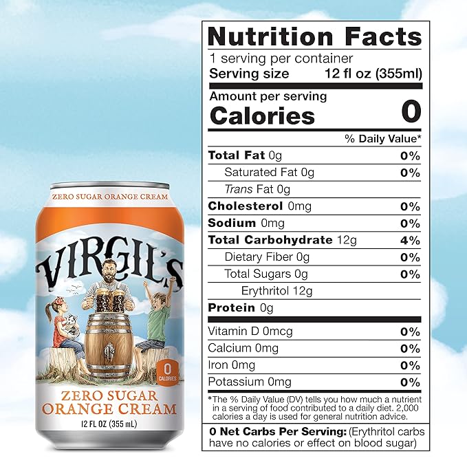 Virgil's New All-Natural Zero Sugar Orange Soda 12-oz (24 Cans)