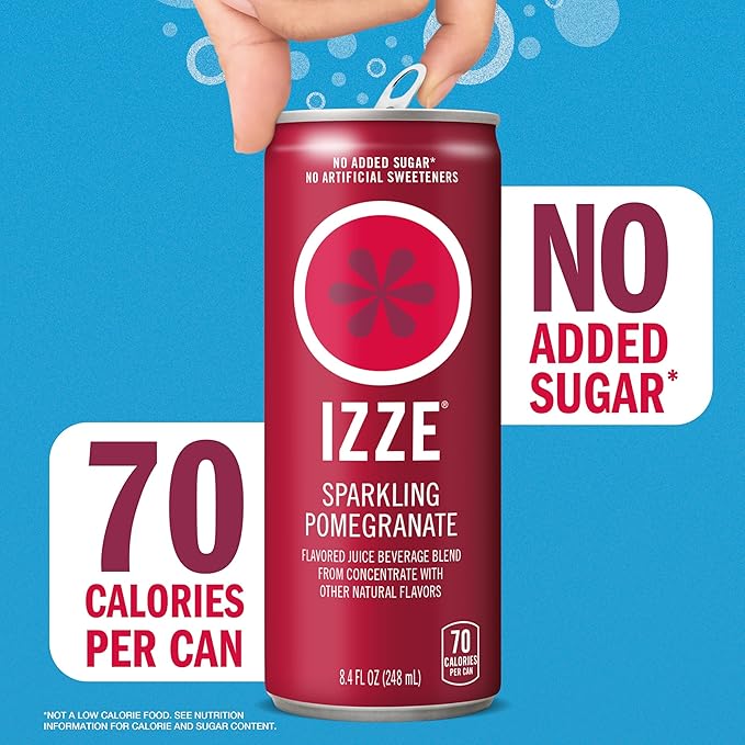 IZZE Sparkling Water Juice Beverage Blend Pomegranate No Sugar Added 8.4 FL OZ 24 Cans