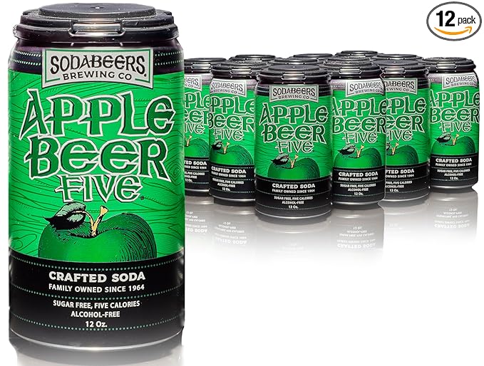 Apple Beer Five | SodaBeers Brewing Co | Alcohol-Free Gluten Free &amp Sugar Free Crafted Apple Soda Refreshing Fruit Beverages Low Calorie Zero Sugar Soda (12 Cans)