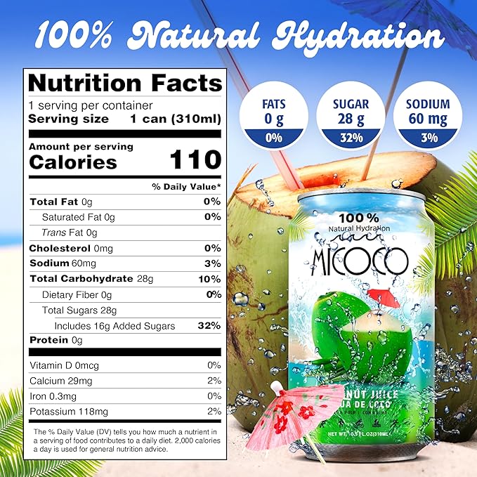 MICOCO Coconut Juice 60% Juice With Pulp 10.5 Fl Oz (Pack of 24)