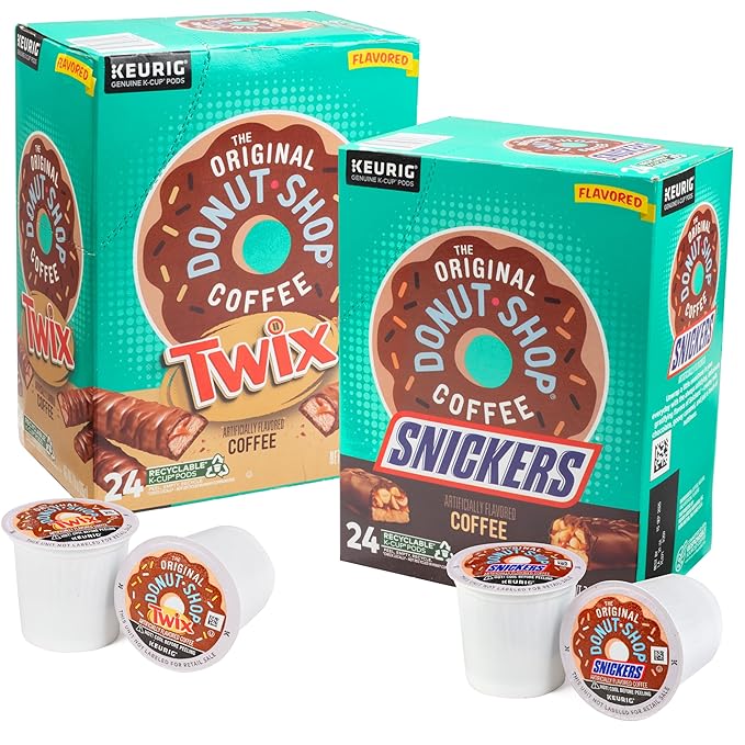SCS Direct The Original Donut Shop Snickers and Twixx Favored K-Cup Variety Value Pack - 48 Cups Total (24 each) - Light Roast Compatible with all Kcup Keurig Single Serve Brewers