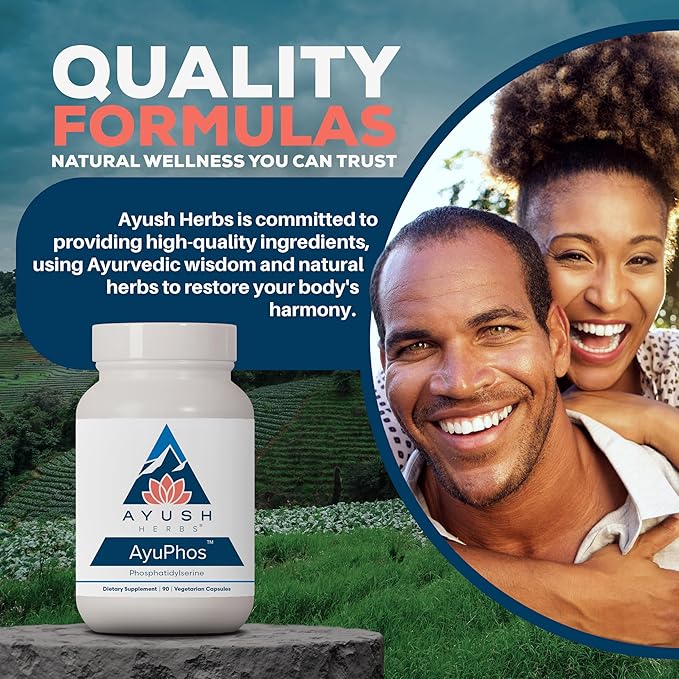 Ayush Herbs AyuPhos - Phosphatidylserine Supplement for Men &amp Women Soy-Free Phosphatidyl Serine Brain Memory &amp Cognitive Support for Adults 200mg Per Pill - 90 Vegetarian Capsules (1 Cou