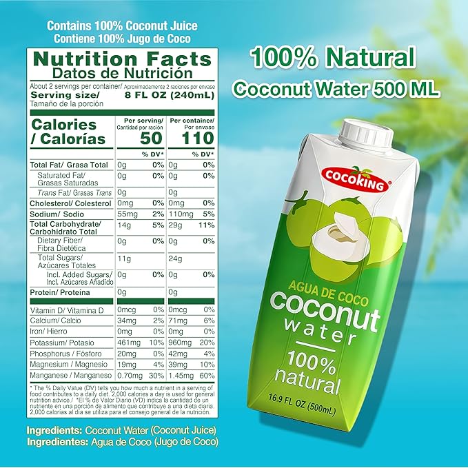 CocoKing Thai Coconut Water – Pure Nam Hom Coconuts – Natural Electrolyte Drink – No Added Sugar Not from Concentrate 16.9 Fl Oz (Pack of 12)