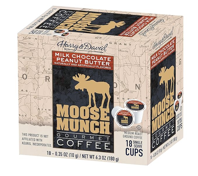 Moose Munch Single Serve Coffee (4/18 Count Boxes Milk Chocolate Peanut Butter)