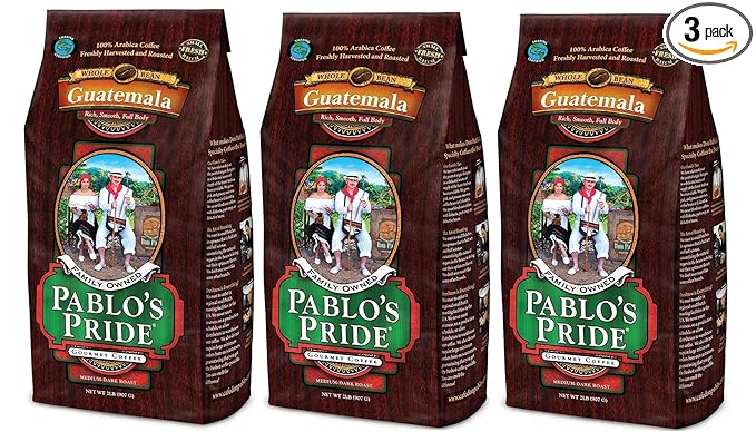 Pablo's Pride Guatemalan Whole Bean Coffee Medium-Dark Roast 32 Oz- Pack of 3