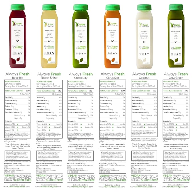 3 Day Juice Cleanse by Raw Fountain All Natural Raw Detox Cleanse Cold Pressed Juice Fast Great Way to Jumpstart a Healthier Diet Kosher Vegan NO Sugar Added 18 Bottles 12oz