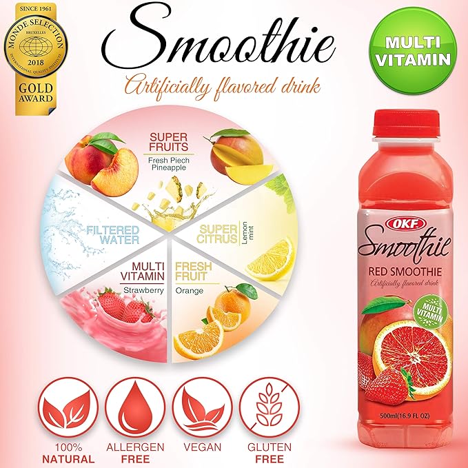 OKF Smoothie Multi Vitamin Premium New Drink 16.9 Fluid Ounce (Red Smoothie 12 Pack)