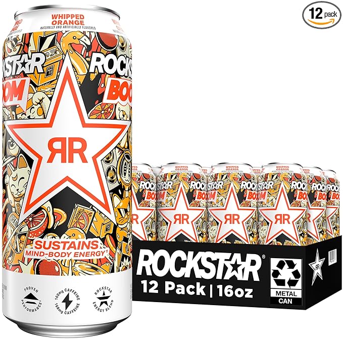 Rockstar Energy Drink Boom Whipped Orange 16 Fl Oz (Pack of 12)