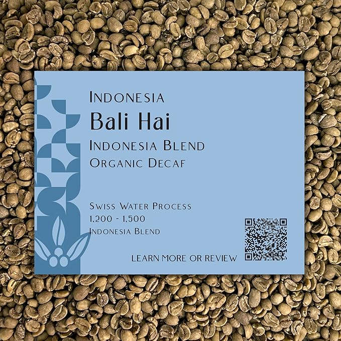 Current Crop Roasting Shop Bali Hai Organic Decaf Coffee Beans – Unroasted Green Coffee – Swiss Water Process – Indonesia Blend – Smooth &amp Balanced with Cocoa &amp Marshmallow Notes - 5 Pound Bag
