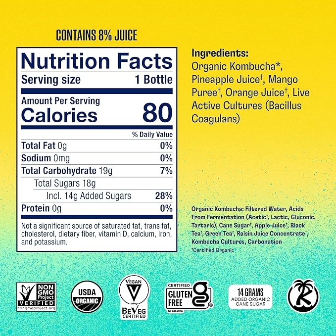 Health-Ade Kombucha Tea Organic Drink Fermented Tea with Living Probiotics Detoxifying Acids Supports Gut Health Non-GMO Vegan Gluten Free 12 Pack (16 Fl Oz Bottles) Tropical Punch