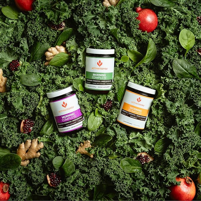 ACTIVATEDYOU Morning Complete Daily Wellness Greens Superfood Drink Mix for Gut Health w/Prebiotics Probiotics Antioxidants Green Superfoods 10 Billion CFUs 30 Servings (Apple Cinnamon)