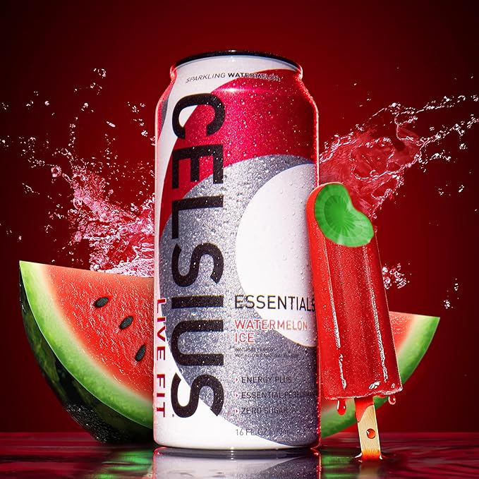 CELSIUS ESSENTIALS™ Sparkling Watermelon Ice Sugar Free Performance Energy Drink 16 Fl Oz (Pack of 12)
