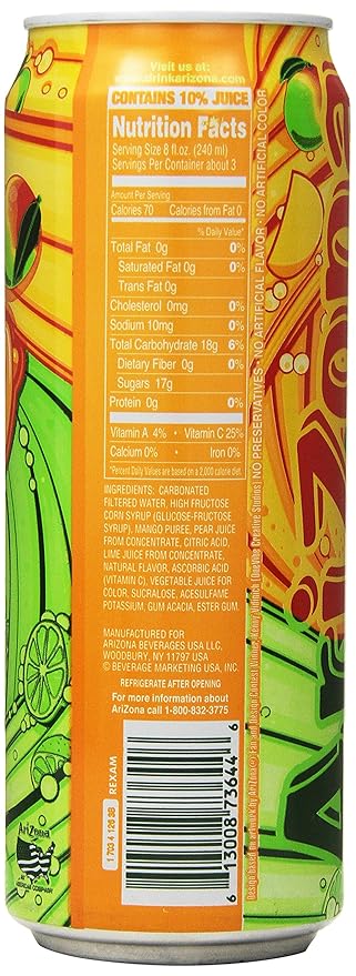 AriZona Lime Rickey Mango 23 Ounce (Pack of 24)