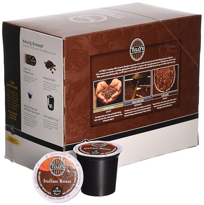 Tully's Coffee Italian Roast Single-Serve Keurig K-Cup Pods Dark Roast Coffee 48 Count (2 Boxes of 24 Pods)