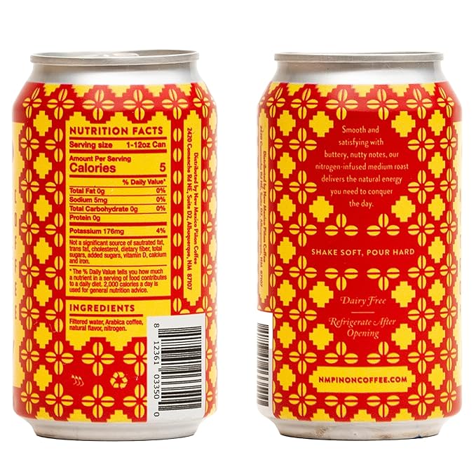 New Mexico Piñon Nitro Cold Brew Coffee Drink - Smooth Nutty Taste High Energy Nitrogen Infused Classic Black Coffee Cans 12oz - Natural Flavor Zero Sugar &amp Dairy Free - 12 Pack