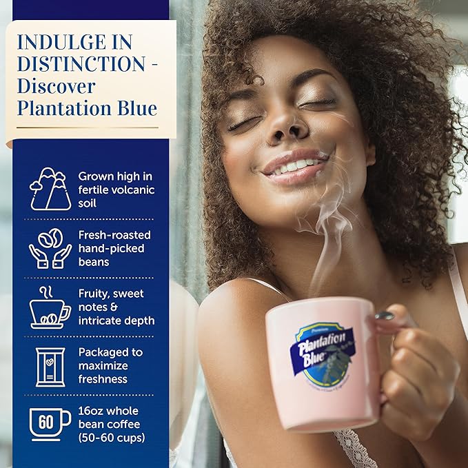 Plantation Blue 100% Blue Mountain Coffee from Jamaica Medium Roasted Whole Beans (12oz)