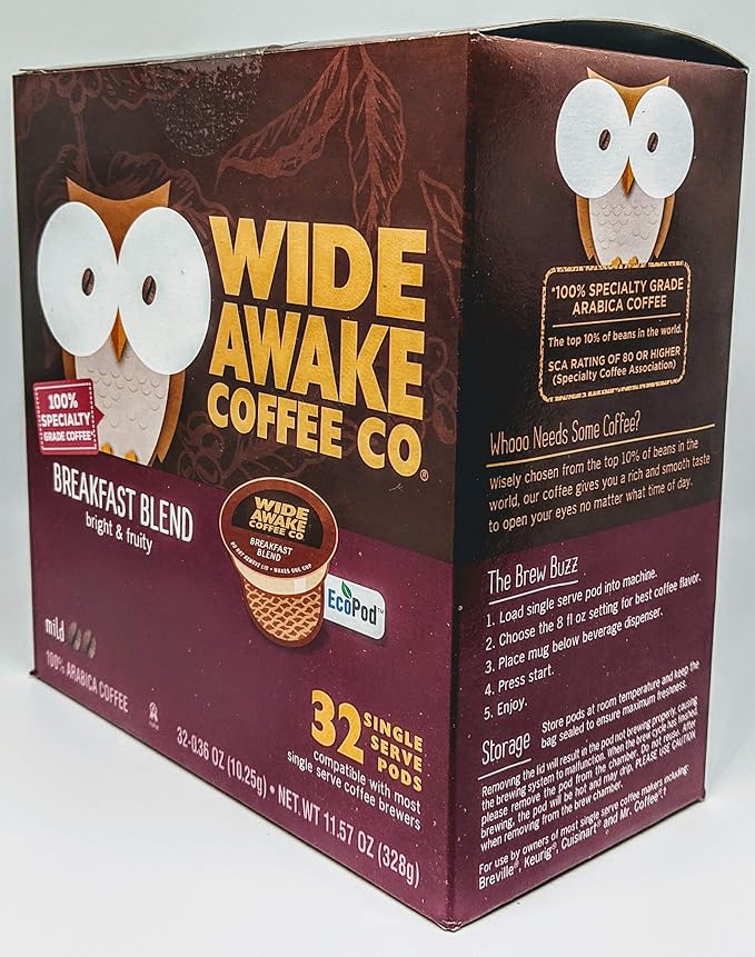Wide Awake Coffee Single Serve Coffee Pods (32 Count Breakfast Blend)