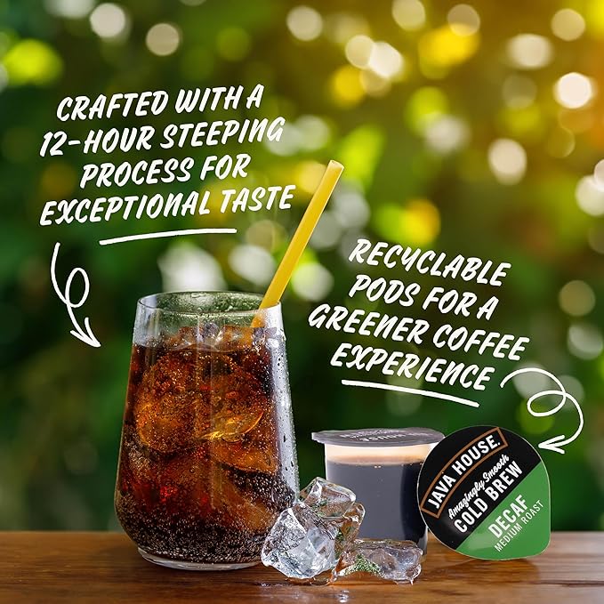 Java House Single-Serve Cold Brew Coffee Pods – Premium 100% Arabica Liquid Concentrate – Smooth &amp Bold Decaf Roast – 12 Pods – Ready Hot or Iced Travel-Friendly TSA Approved