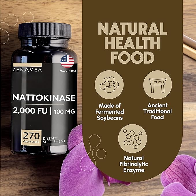 Nattokinase Supplement - 2000 FU of Enzyme - 270 Capsules of Nattokinase 100mg - Gluten Free Non-GMO Vegan
