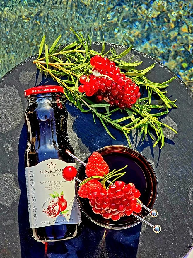 Pure Pomegranate Juice No Pulp 8.4 Ounce Glass Bottle (Pack of 15) Cold Pressed Juice Not from Concentrate Non-GMO No Sugar Added Gluten Free Kosher Certified Preservative Free