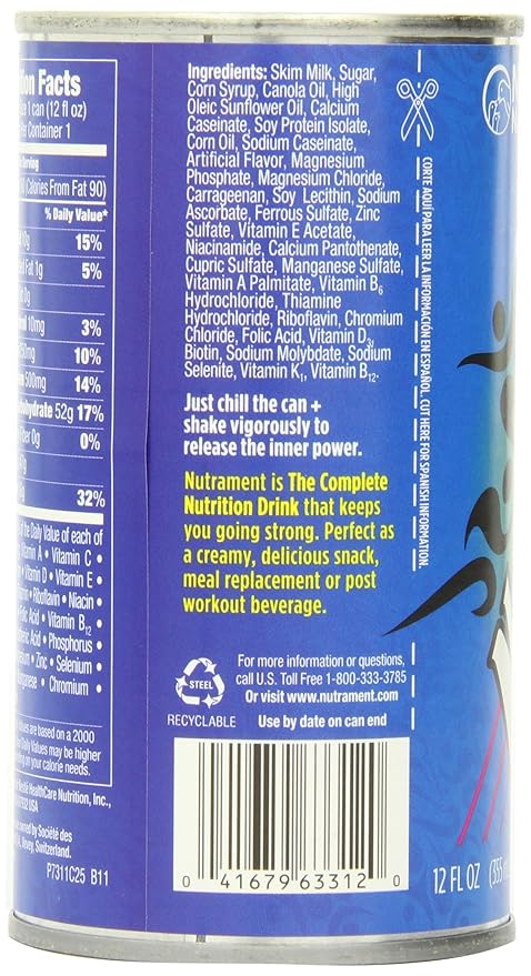 Nutrament Energy and Fitness Drink Vanilla 12 Ounce Cans (Pack of 12)