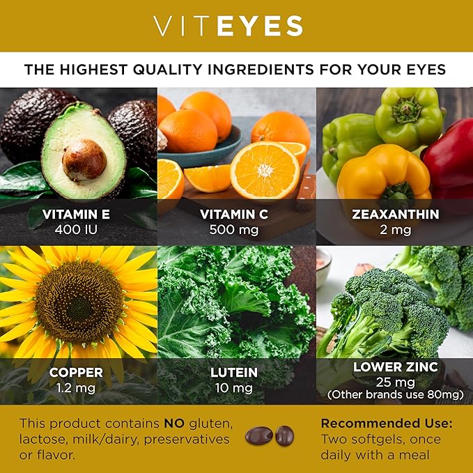 Viteyes AREDS 2 Classic Macular Health Formula Softgels Eye Health Vitamin to Support Macular Health Lower Zinc Eye Vitamins Macular Vitamins Beta-Carotene Free 180 Softgels