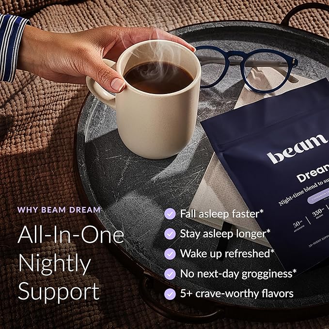 Beam Dream Sleep Powder L-Theanine Apigenin Reishi and Magnesium Third Party Tested Natural Sleep Aid &amp Sleep Supplement Health and Wellness Gift Natural Sleep Support Non-GMO 30 Servings
