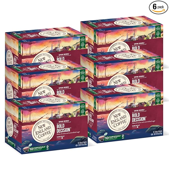 New England Coffee Bold Decision Dark Roast Single Serve Pods 10ct Box (Pack of 6)