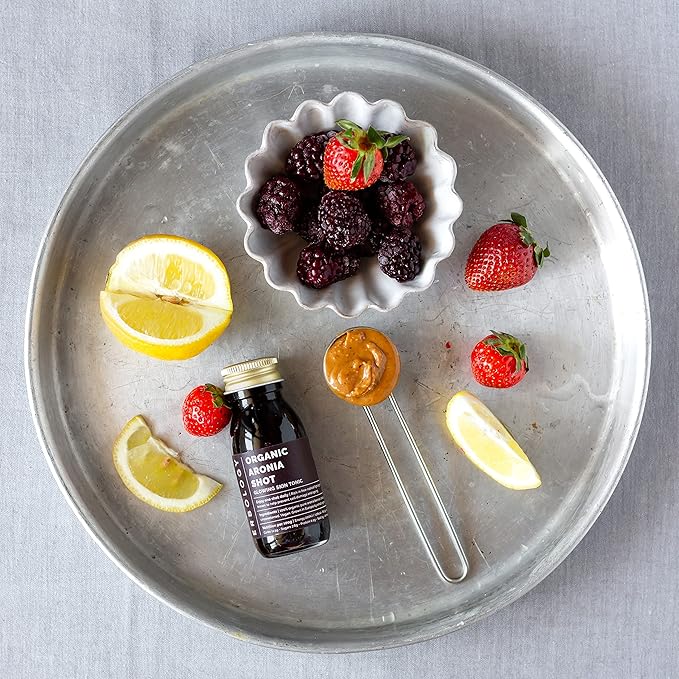 Erbology Organic Aronia Berry Juice 12 Daily Shots (2 fl oz) - Glowing Skin - Rich in Anthocyanins - Straight from Farm in Europe - Undiluted - No Added Sugar - Non-GMO - Recyclable Glass Bottle