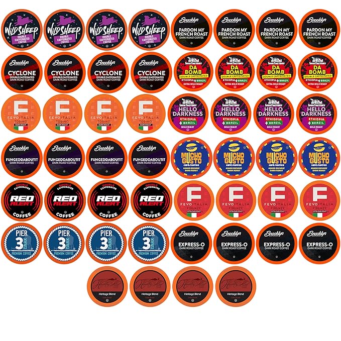 Coffee Pod Variety Packs Sampler Compatible with K Cup Brewers Including 2.0 Assorted Variety Pack (Dark Roast Variety 52 Count (Pack of 1)
