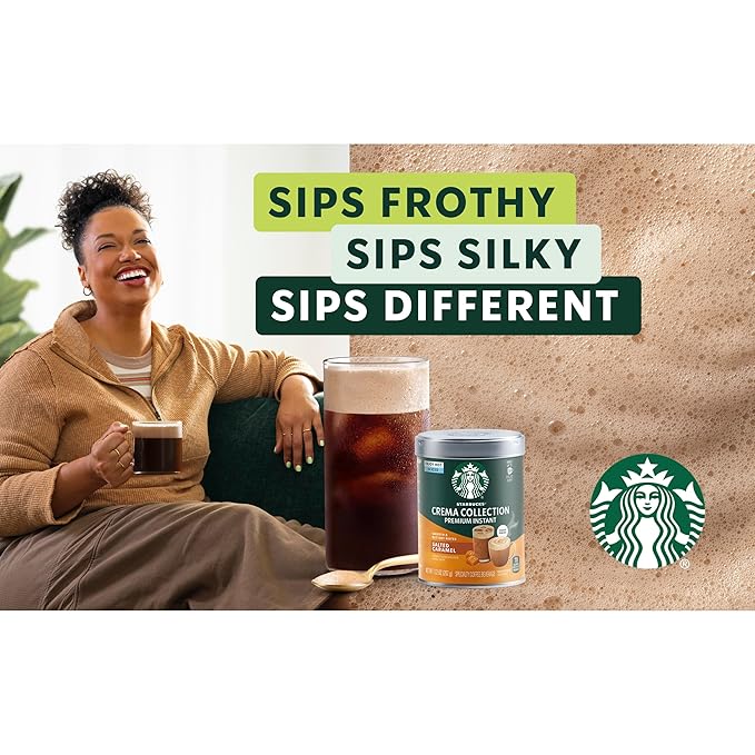 Starbucks Crema Collection Premium Instant Salted Caramel Flavored Instant Coffee 100% Arabica Beans 3 Tins (7.12 Oz Each)