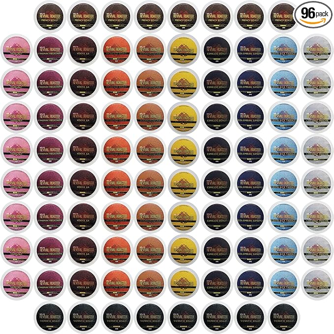 InfuSio Coffee Pods Variety Pack – 96 Count 12 Crafted Medium &amp Dark Roast Blends and Artisan-Inspired Flavors Like Bourbon Pecan &amp Butter Toffee Revival Roaster Collection Compatible with