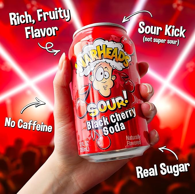 WARHEADS SODA - Sour Fruity Soda with Classic Warheads Flavors – Perfectly Balanced Sweet and Sour Soda - Warheads Candy Throwback Treat Soda Cocktail Mixer Pack of 5 12oz Cans (Sampler Pack)