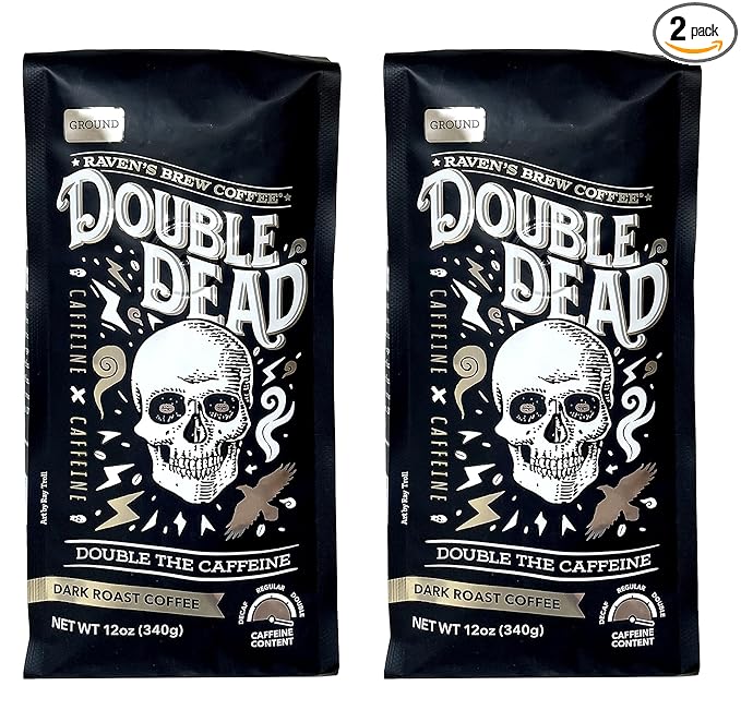 Raven's Brew Coffee High Caffeine Coffee Dark Roast Ground - Double Dead 2-pack of 12oz