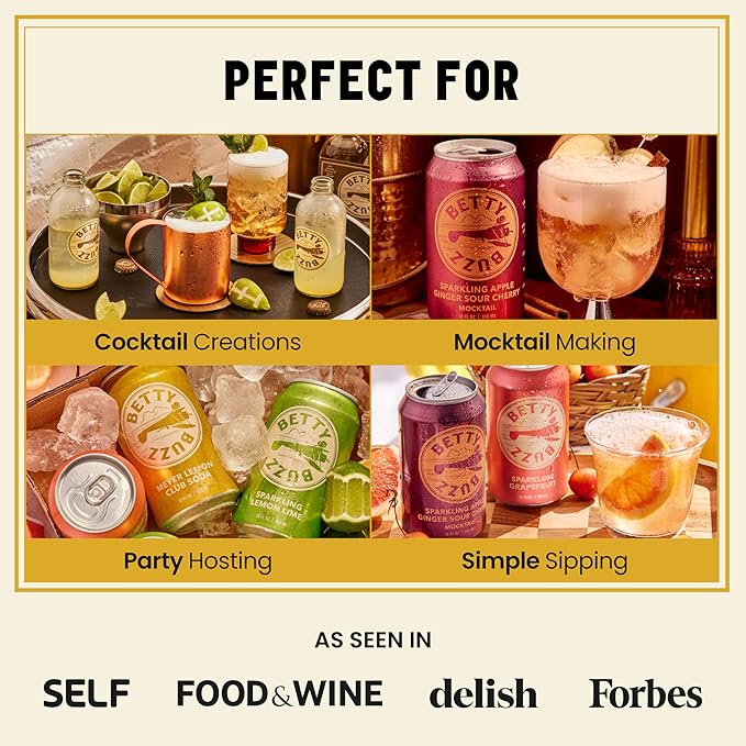 Betty Buzz Oak Smoked Lemonade Sparkling Mocktail by Blake Lively (12 pack Cans) - Natural Flavors &amp Sweeteners Only Clean Ingredients