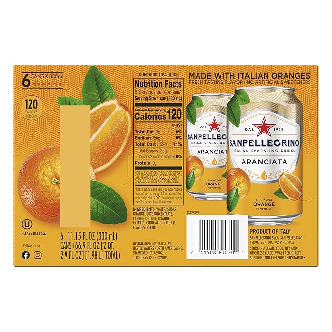 Sanpellegrino Orange Italian Sparkling Drinks 11.15 Fl Oz Cans 6 Pack