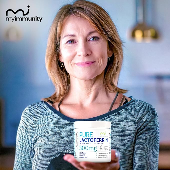 Pure Lactoferrin Microbiome Defense - 300mg Delayed Release Capsules Non-GMO Iron Absorption &amp Immune System Support Lactoferrin Supplements for Adults Gluten-Free (60 Capsules)