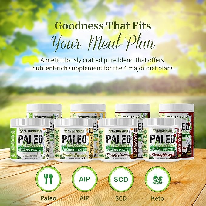 Paleo Perfection Natural Grass Fed Beef Collagen Protein Powder for Men &amp Women w/ Apple Fiber Carrot Broccoli - 300g Paleo Keto SCD AIP Protein Powder &amp Superfood Blend - Unflavored Uns