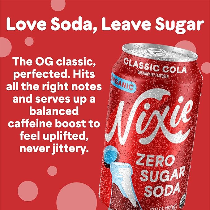 Nixie Organic Zero Sugar Soda Cream Soda &amp Classic Cola 0 Sugar 0 Calories Healthy Soda Pop Non-GMO 12oz Cans (24 Pack)