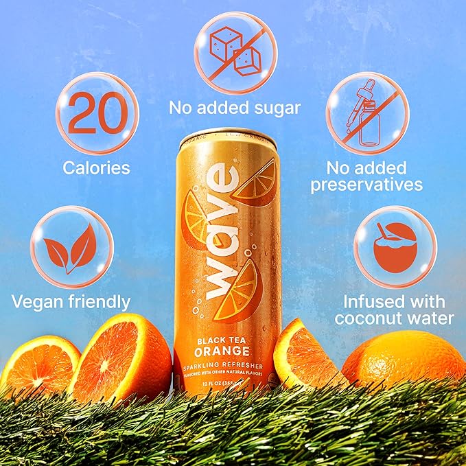 WAVE Sparkling Refreshers | Sparkling Juice | Organic Hydration | Low Calorie Drink | Lightly Carbonated Soda Alternative | No Added Sugar No Preservatives or Artificial Ingredients |12 Pack (Black T