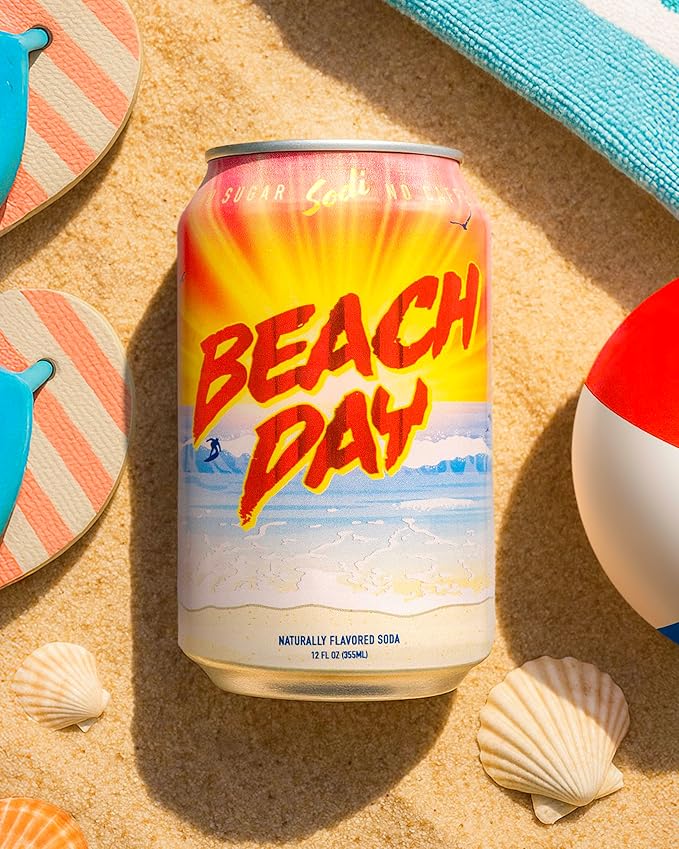 Sodi | Better For You Sparkling Soda Pop | Beach Day | Zero Sugar | Zero Caffeine | Zero Colors or Dyes | Gluten Free | Naturally Flavored | 12fl oz Pack of 12