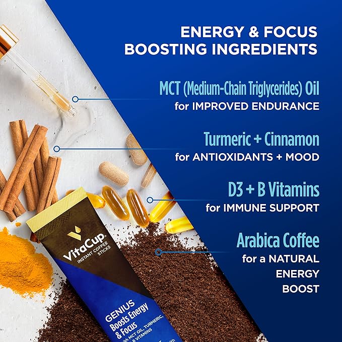 VitaCup Instant Coffee Sticks Slim w/Garcinia for Diet &amp Metabolism Keto Genius w/MCT Oil for Energy &amp Focus 10ct &amp Low Acid USDA Organic Chemical Free Perfect 10ct Coffee 30ct Bundle