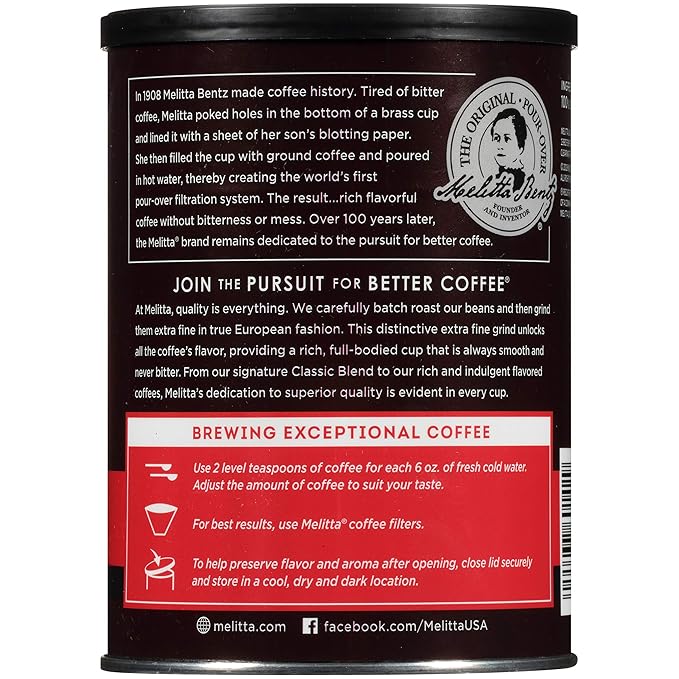 Melitta European Roast Coffee Extra Dark Roast Extra Fine Grind 10.5 Ounce can (Pack of 6)