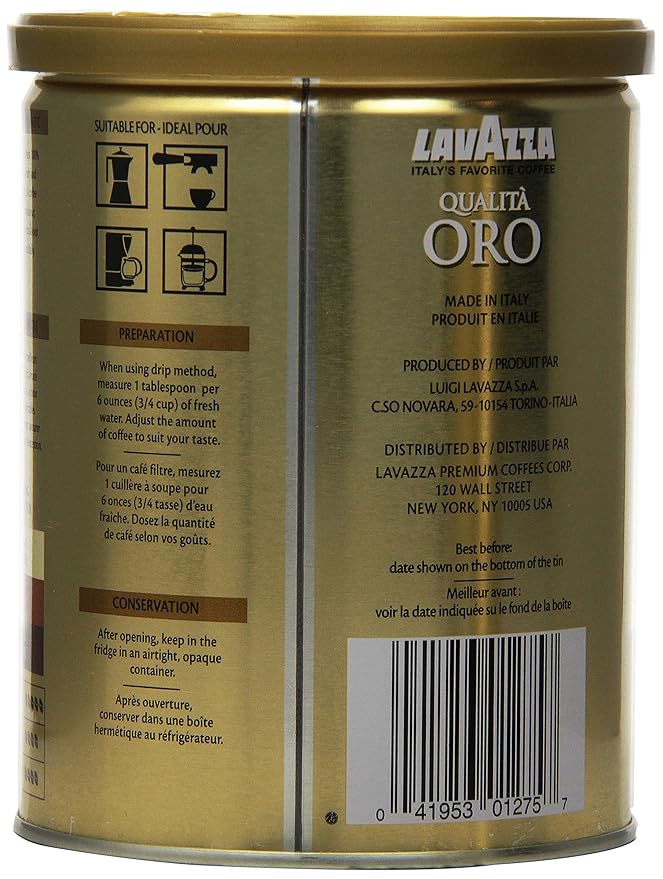 Lavazza Qualita Oro Ground Coffee 8oz Cans (Pack Of 2)